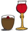 Image shows chocolate mousse and wine glass.