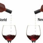 Image shows two glasses; one being poured wit Old World Wine and one being poured with New World wine.