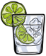 Image shows glass with gin, lime and ice cubes