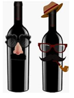 Image shows two wine bottles with disguises