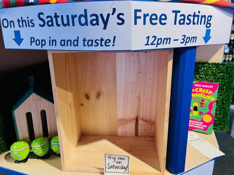 Image shows the empty space on the Duncan Murray Wines Free Saturday Tasting shelf before the wines are put on.