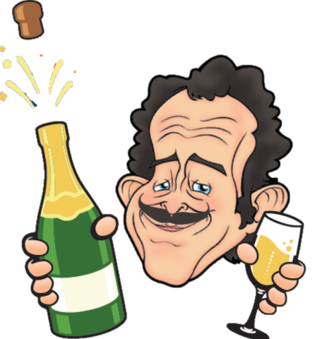 Duncan Murray holding a Champagne bottle and glass